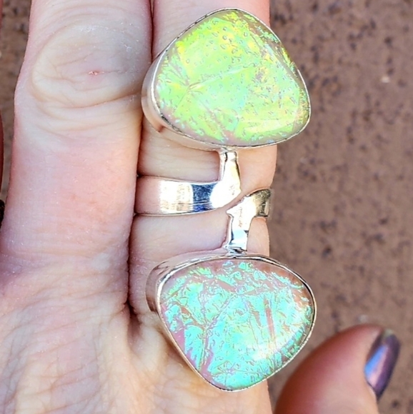 New Open Double Triplet Opal 925 Silver Ring. - Picture 3 of 7